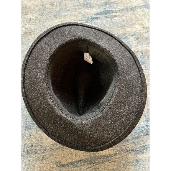 Heathered Black Felt Wool Blend Hat w Brown Strap - Picture 5 of 7